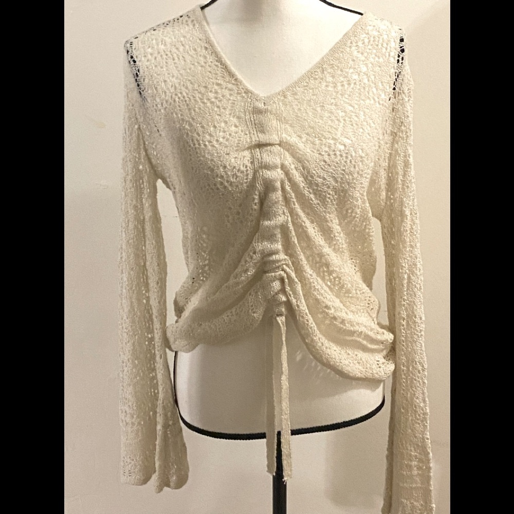 C Est. 1946 BOHO Bell Sleeves Lace Top Sz S Ivory Sheer